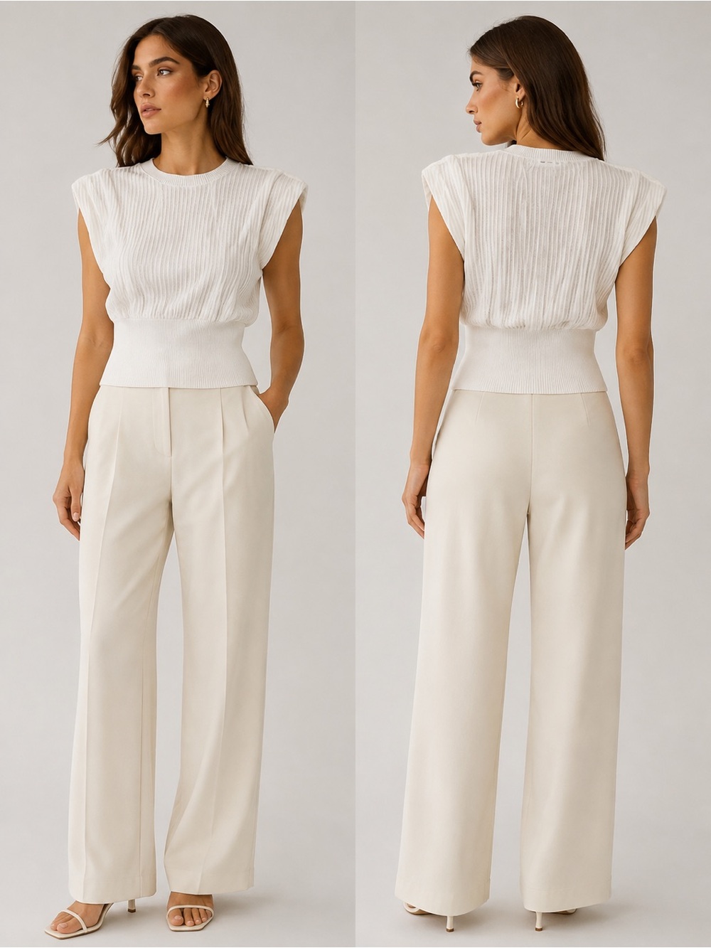 AMS Pure Collection Cream Ribbed Scoop-Neck Sweater Pullover Bamboo Cotton